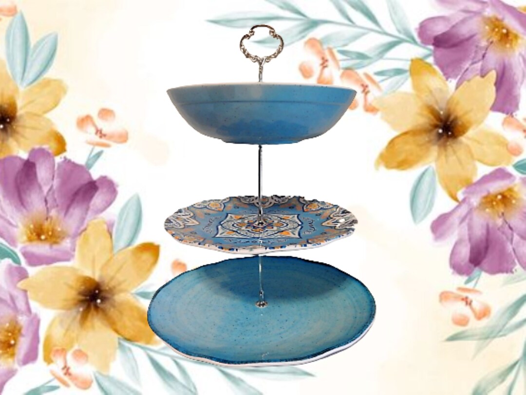 Serving Dish Set New Blue Orange White Talavera Style Melamine Three