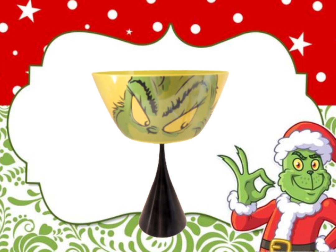 Grinch Who Stole Christmas Big Bowl Black and Green Melamine Pedestal