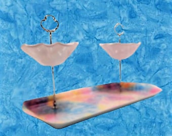 Two Tier Double Sauce Bowl Serving Set 1970s Style Rainbow Tie Dye Melamine Tray Pink Wavy Edge Bowls Buffet Retro PartyTray Home Decor