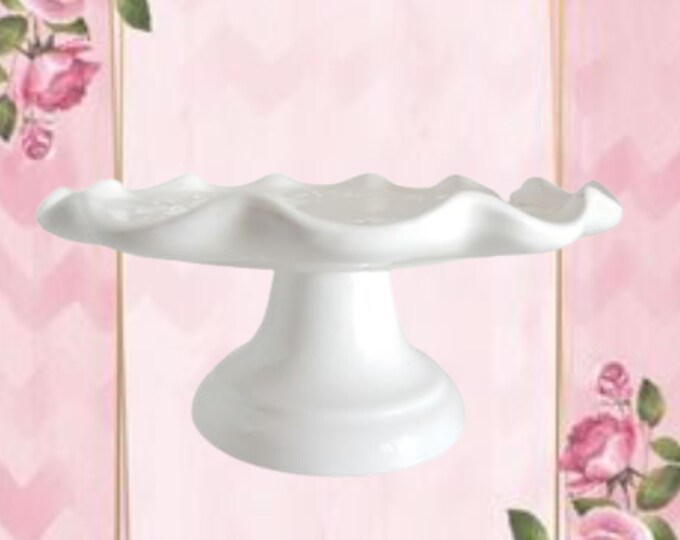 Maioliche Jessica 11-Inch Green Ceramic Cake Stand – Scalloped Edge, Made In Italy, Dishwasher Safe, Floral Pattern