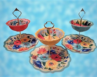 Two Tier Snack Serving Set Pioneer Woman Melamine Delaney Floral Dishes Hardware Choice Buffet Charcuterie Table Party Tray Plate Bowl