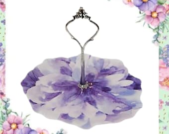 Serving Dish Single Tier Purple Floral Trinket Tray New Melamine Lavender Home Decor Vanity Dresser Valet