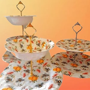 Two or Three Tier Snack Serving Set New Yellow Honey Bee Hive Melamine Platter Plate Bowl and Hardware Buffet Charcuterie Table Party Dishes