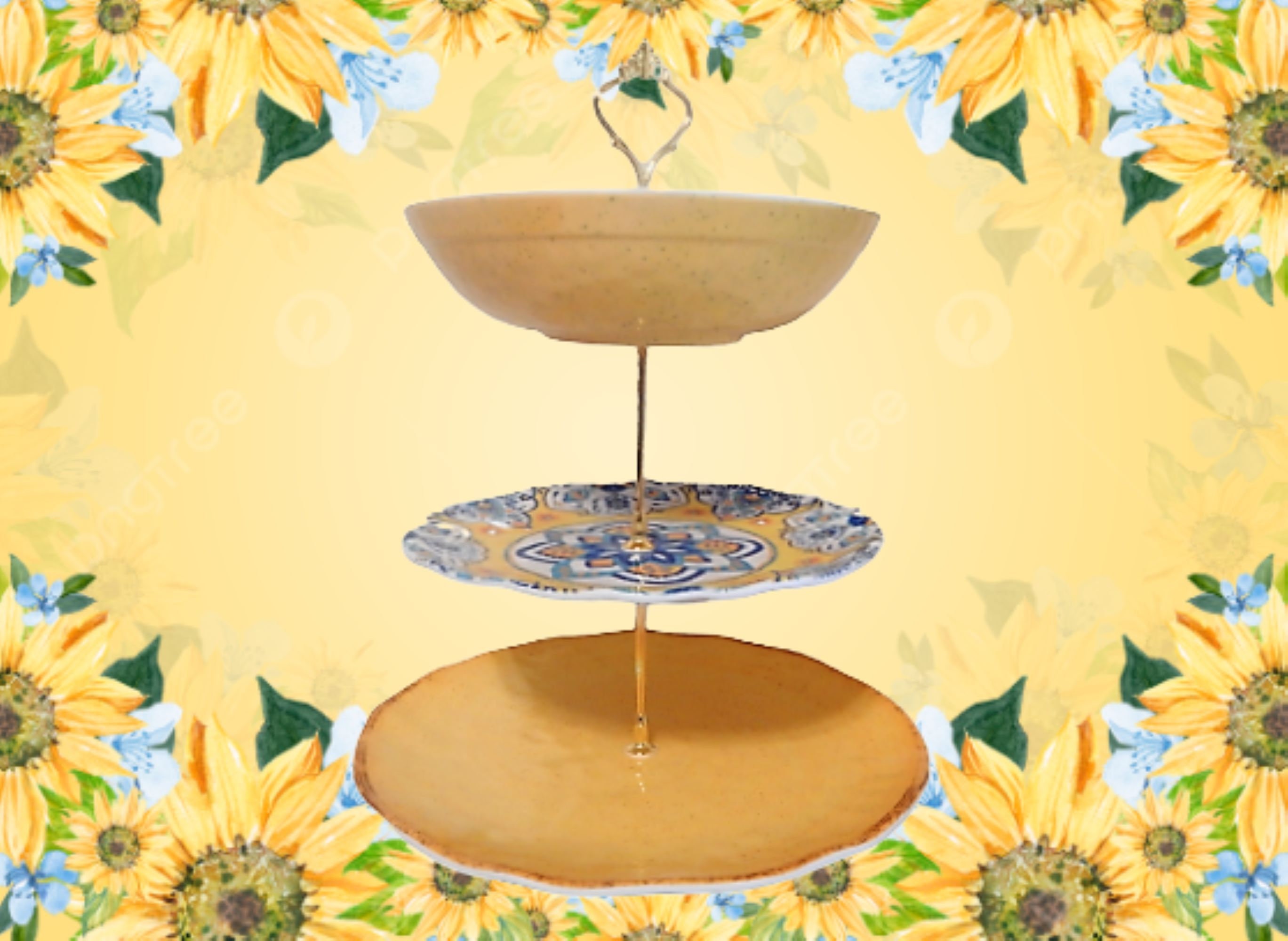 Serving Dish Set New Yellow White Blue Talavera Style Melamine Three