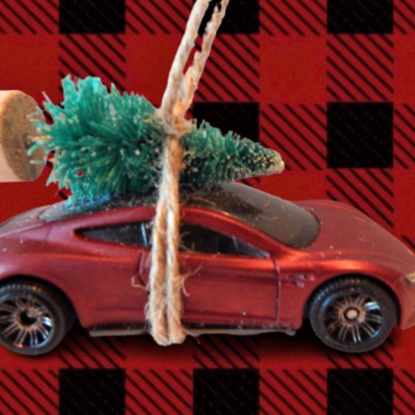 Matchbox Toy Car Sisal Christmas Tree Ornament 2010 Tesla Roadster Red Wine Diecast Metal P32 MB1230 Collectible Vehicle Made in Thailand