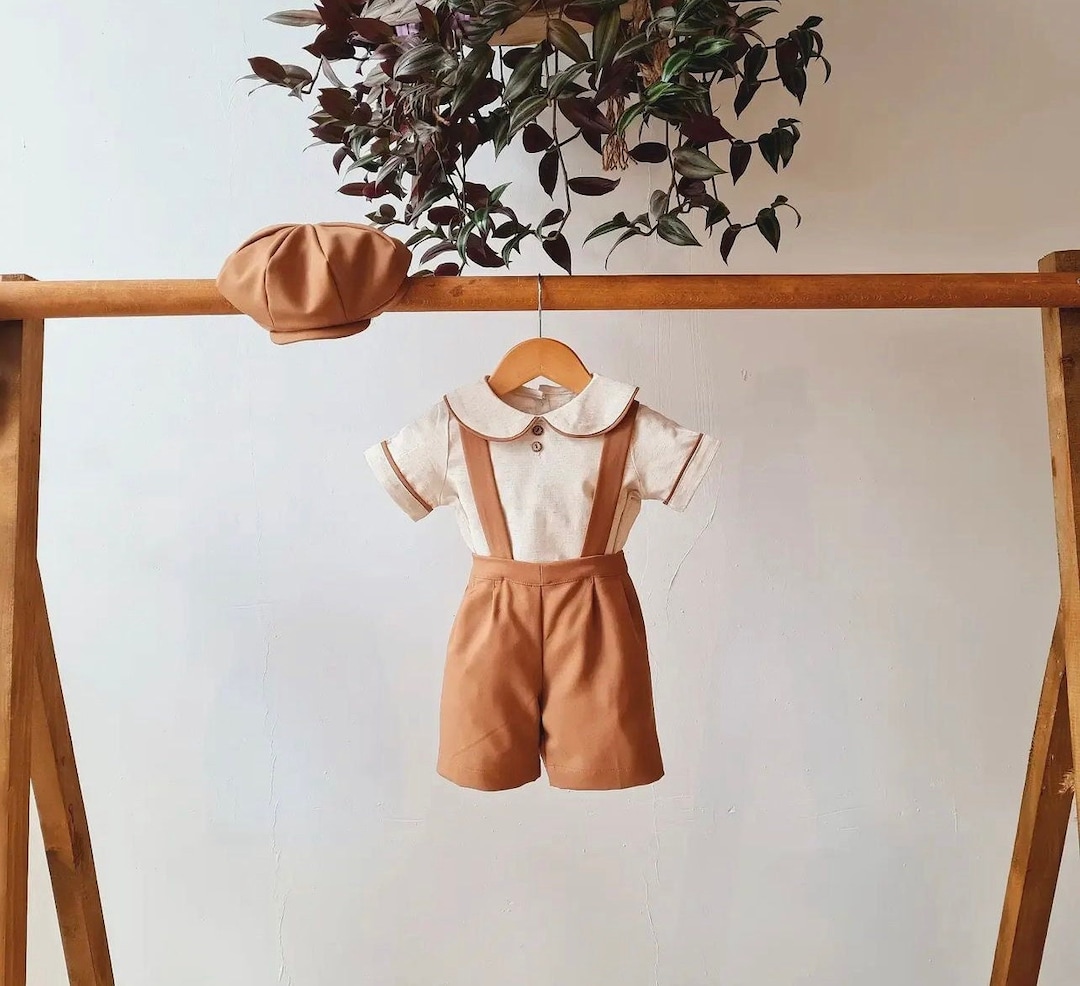 Brown Vintage Style Baby Boys Linen Shirt and Short Set Baby Etsy