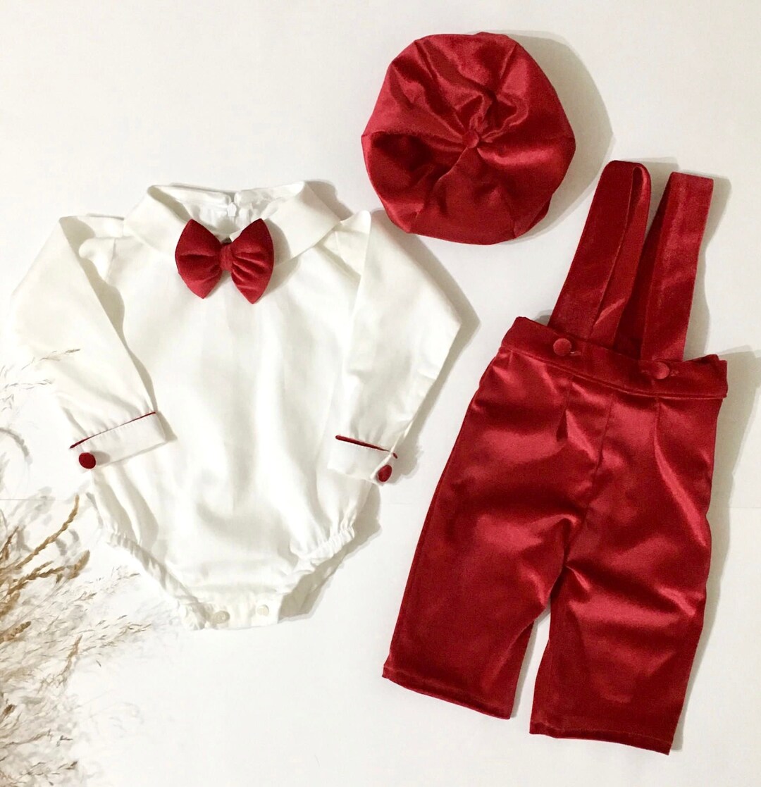 Baby Boy Red Velvet Outfit Set, Boys Red Velvet Birthday Outfit, Baby
