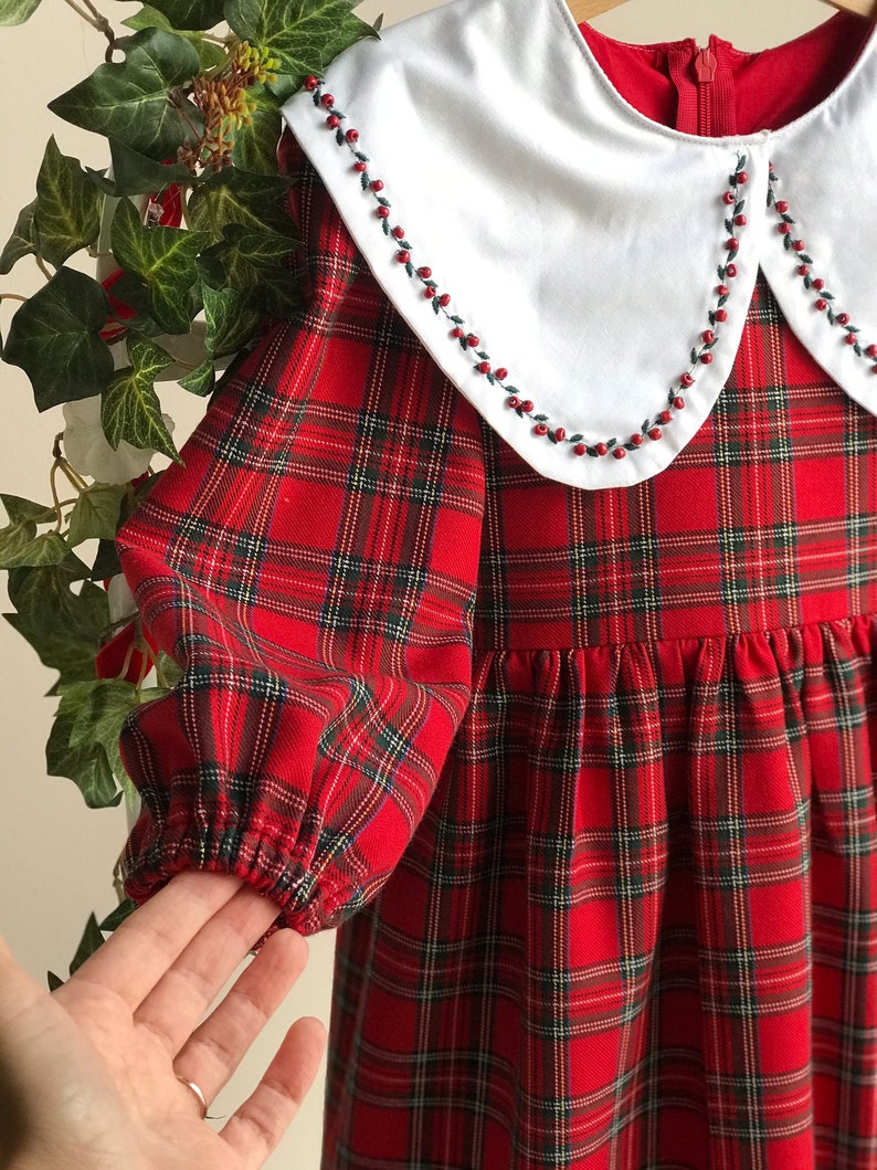 Anavini Couture Girls Red Holiday Plaid Christmas Dress - Scallop Collar main image 1