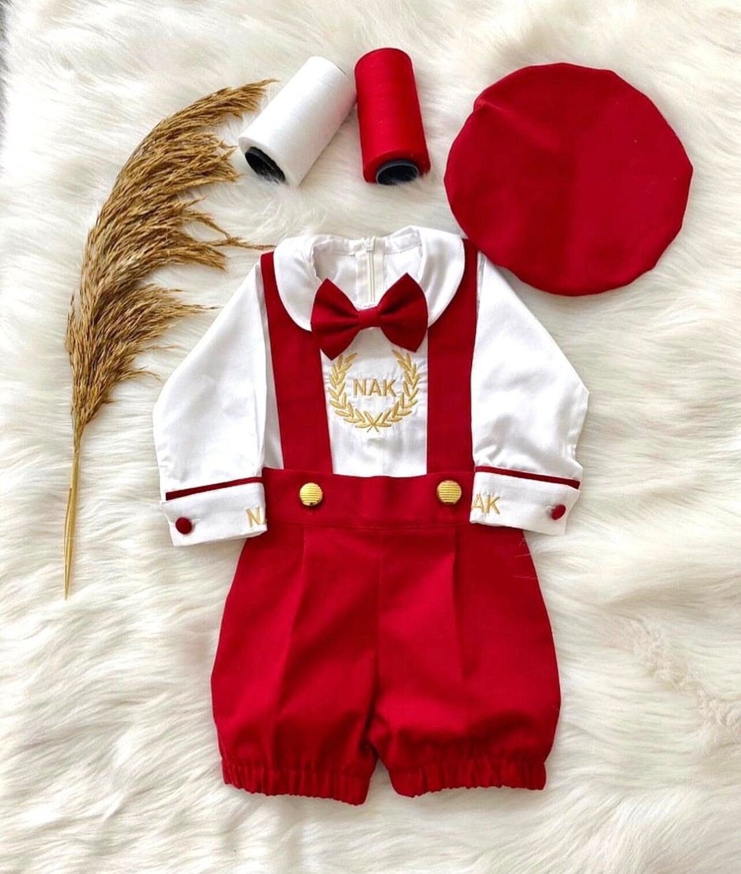 Personalized Boys Christmas Outfit, Romper, 1st Christmas Outfit, Red Boys Christmas Outfit