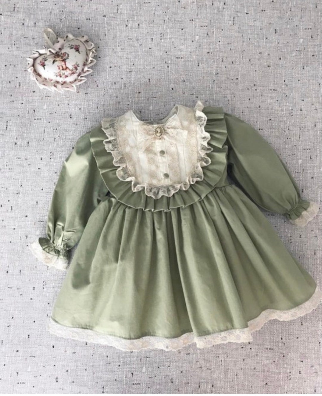 Green Vintage Style Baby Girls Cotton Birthday Dress, Girls Retro Style ...