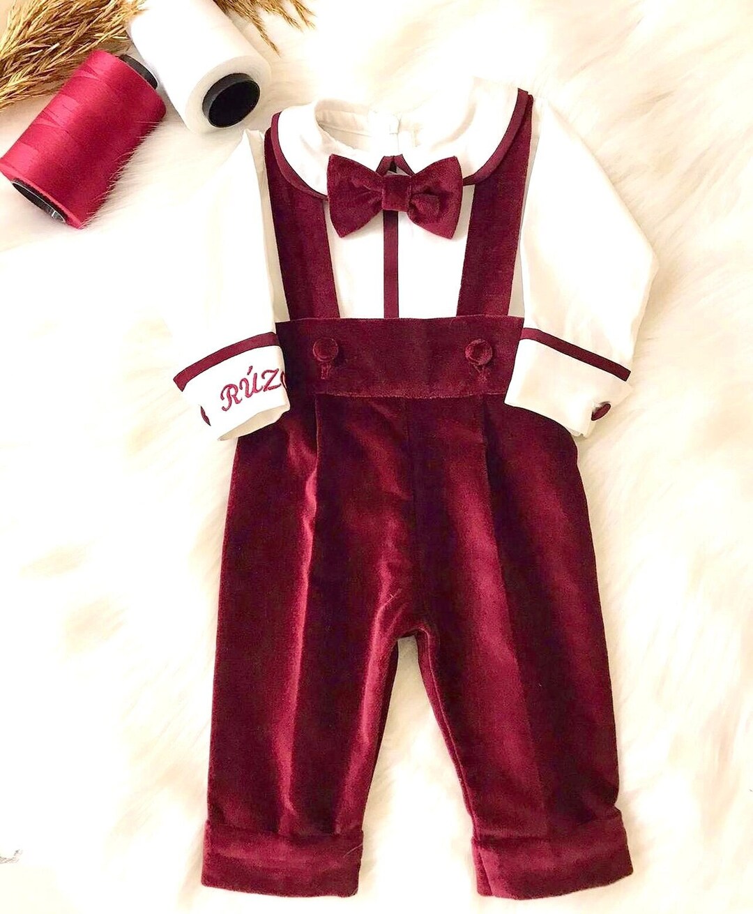 Burgundy Boy Birthday Outfit Red Velvet Luxury Baby Boys 1st Etsy UK