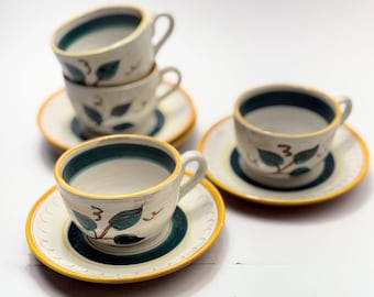 Vintage Stangl Teacups and Saucers Set of 4 – Hand-Painted Pottery Charm