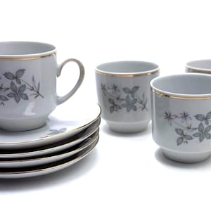 Winterling  Schwarzenbach Gray  Leaf Bavaria Germany Coffee Cups & Saucers set of 4
