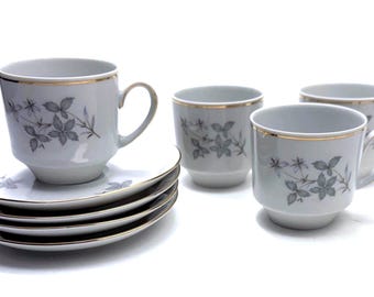 Winterling  Schwarzenbach Gray  Leaf Bavaria Germany Coffee Cups & Saucers set of 4