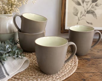 Set of 4 Noritake Colorwave Clay Stoneware Coffee Mugs | Taupe Minimalist Coffee Cups | Discontinued Color 8101 | Modern Kitchen Drinkware