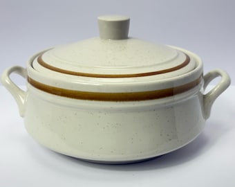 Vintage Old Brook Collection Stoneware JAPAN Casserole w/Lid 1.5 Quart brown stripe