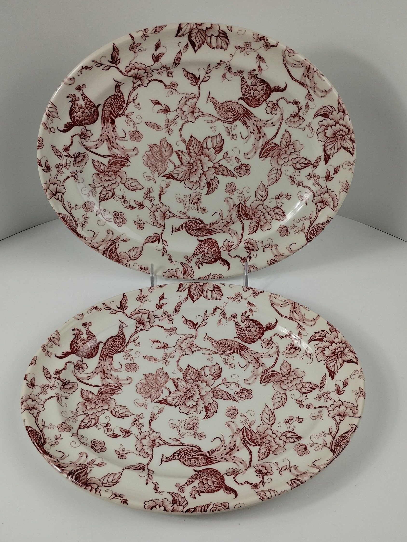 Set of 2 Ravensdale Pottery Red Transferware Neat Oval Platter Made in