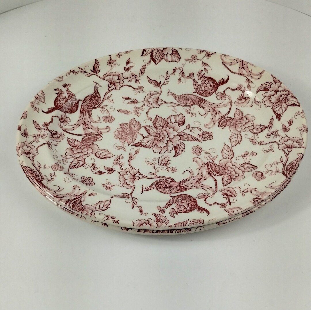 Set of 2 Ravensdale Pottery Red Transferware Neat Oval Platter Made in