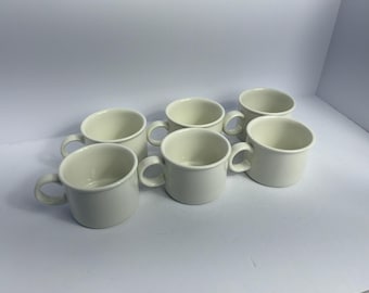 Vintage Made in England White Ceramic Coffee Mugs Set of 6 | Heavy Restaurant Ware | Minimalist Café Cups | English Hotel Ware