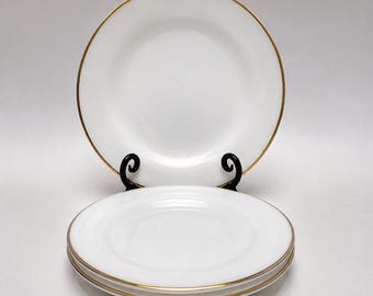 Platos de vidrio opalino Corning Crown vintage: juego de 4 con borde dorado