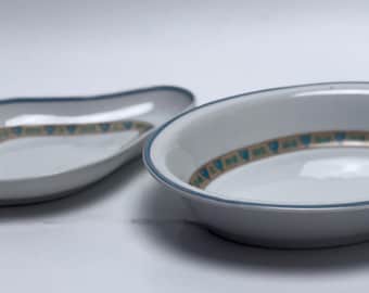 Vintage Limoges Wm Guerin & Co Dish Set: Blue Green Celery Tray