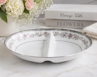 Vintage Noritake Edgewood pattern oval divided serving dish candy dish