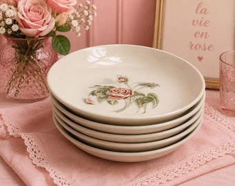 Vintage Ballerina Universal Union Made “Moss Rose” salad or soup bowls set of 5