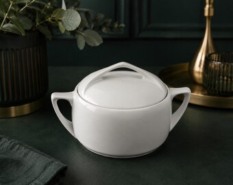 Vintage Rosenthal Donatello Covered Sugar Bowl | White Porcelain Sugar Dish with Lid | Selb Bavaria Germany | Mid-Century Modern Serving Pie
