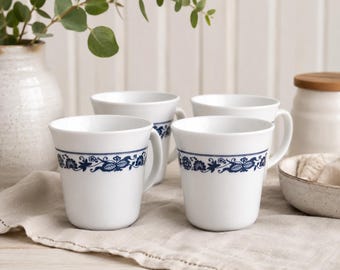 Vintage Corelle Coffee Mugs: Old Town Blue Onion, Set of 4