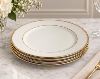 Vintage Lenox Ivory China Salad Plates Set of 4 | 8-Inch Gold Trim Fine China | Elegant Dessert, Luncheon & Appetizer Plates | USA