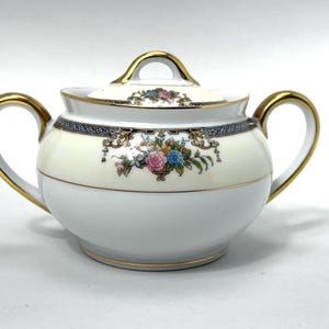 Vintage Noritake Grasmere Sugar Bowl: Floral Gold Trim Fine China