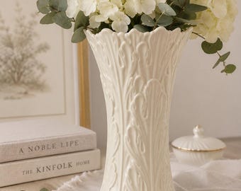 Vintage Lenox Ivory Embossed Vase Made in USA | Art Nouveau Floral Relief Ceramic Vase | Scalloped Rim Cottagecore Home Decor