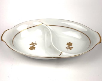 Vintage Sango gold rose divided serving dish