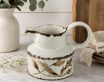 Vintage Midwinter Stonehenge Wild Oats Creamer | Made in England | Rustic Wheat Stoneware Milk Jug | 1970s Farmhouse Kitchen Decor