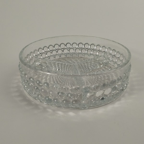 Bubble glass vintage 3 section divided candy dish