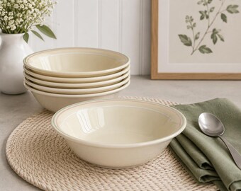 Set of 6 Vintage Corelle Spring Pond Dessert Bowls | Pastel Stripe Rim Vitrelle Glass