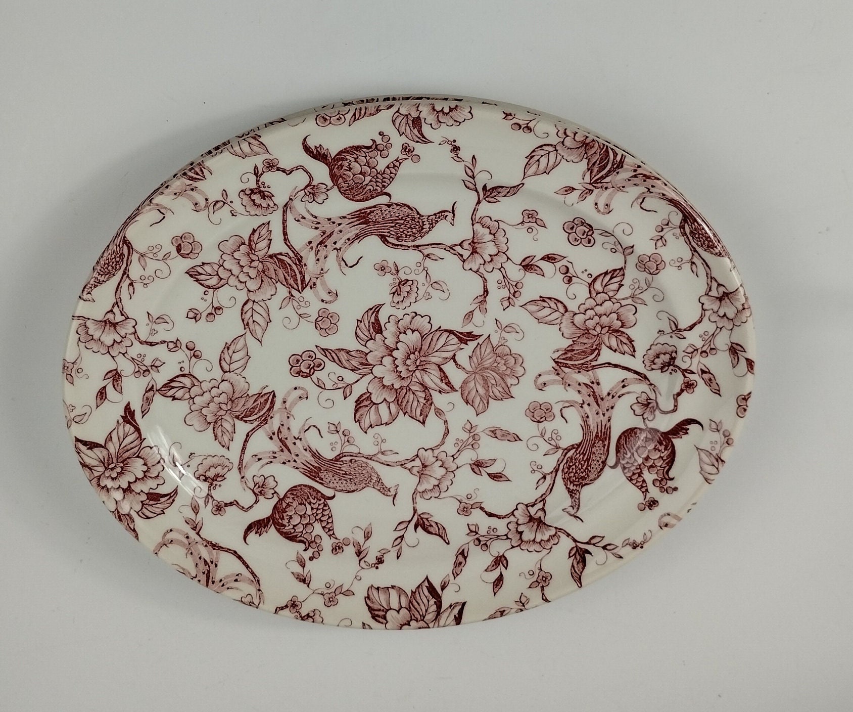 Set of 2 Ravensdale Pottery Red Transferware Neat Oval Platter Made in