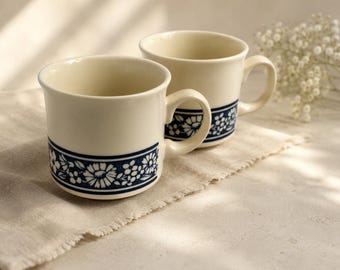 Vintage EIT Provence Blue Coffee Mugs Set of 2 | English Ironstone Tableware Made in England | Blue Floral Ironstone Cups | Farmhouse Cottag