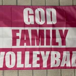 Bandera de voleibol de la familia Dios, envío gratis, valores, religión, ejercicio, deporte, competir, hombre duro, cueva, América, cartel de cerveza, EE. UU., 3x5', un solo lado