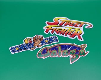 Retro Video Game Logo Sticker Pack – Galaga, Donkey Kong & Street Fighter Arcade Vinyl Stickers