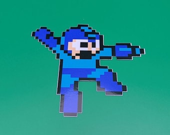 Retro Mega Man Sticker – 8-Bit Video Game Hero Art for Laptops, Water Bottles & More