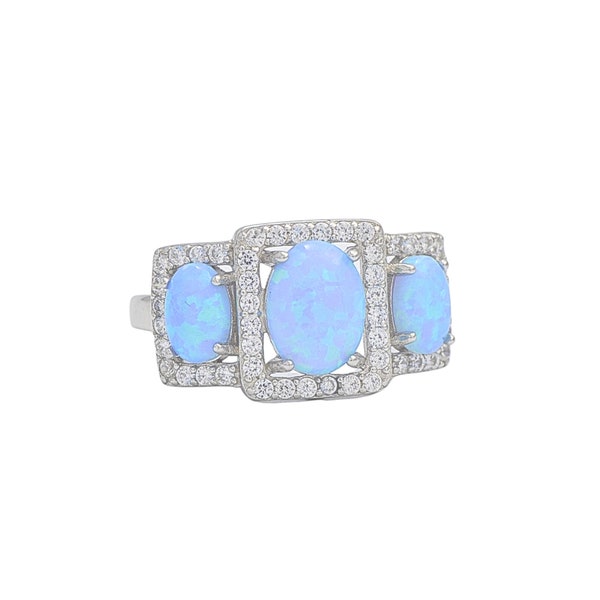 QAWAYA Opalescent Ocean Opal Ring - Made with 925 Sterling Silver and Cubic Zirconia & Blue Opal Gemstones - Minimalist Gift For Her