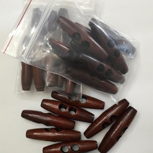 Wood Toggle Buttons, Garment Closures (12 pc)