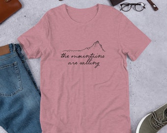 Unisex The Mountains Are Calling Minimalist Short Sleeve T-Shirt, Nature Lover Shirt, Camping Shirts, Mountain T-Shirt, Hiking T-Shirts