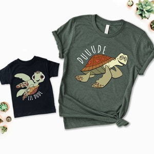 Duuude and Lil Dude Father Son Disney Matching Shirts, Matching Disney Nemo Turtles Father Son Shirts, Disney Matching Dad and Son Shirts