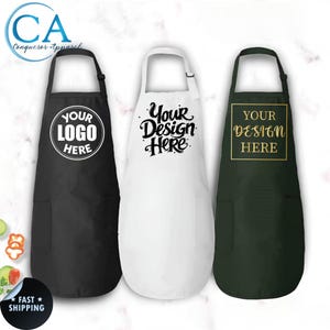 Personalized Logo Apron with Pockets – Custom Text Apron for Men & Women, Printed Chef Apron, Artist Gift, Custom Kitchen Apron