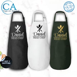 Personalized Head Chef Apron, Custom Name Apron, Custom Father’s Day Gift for Chef, Kitchen Chef Apron, Dad Husband Aprons Birthday Gift