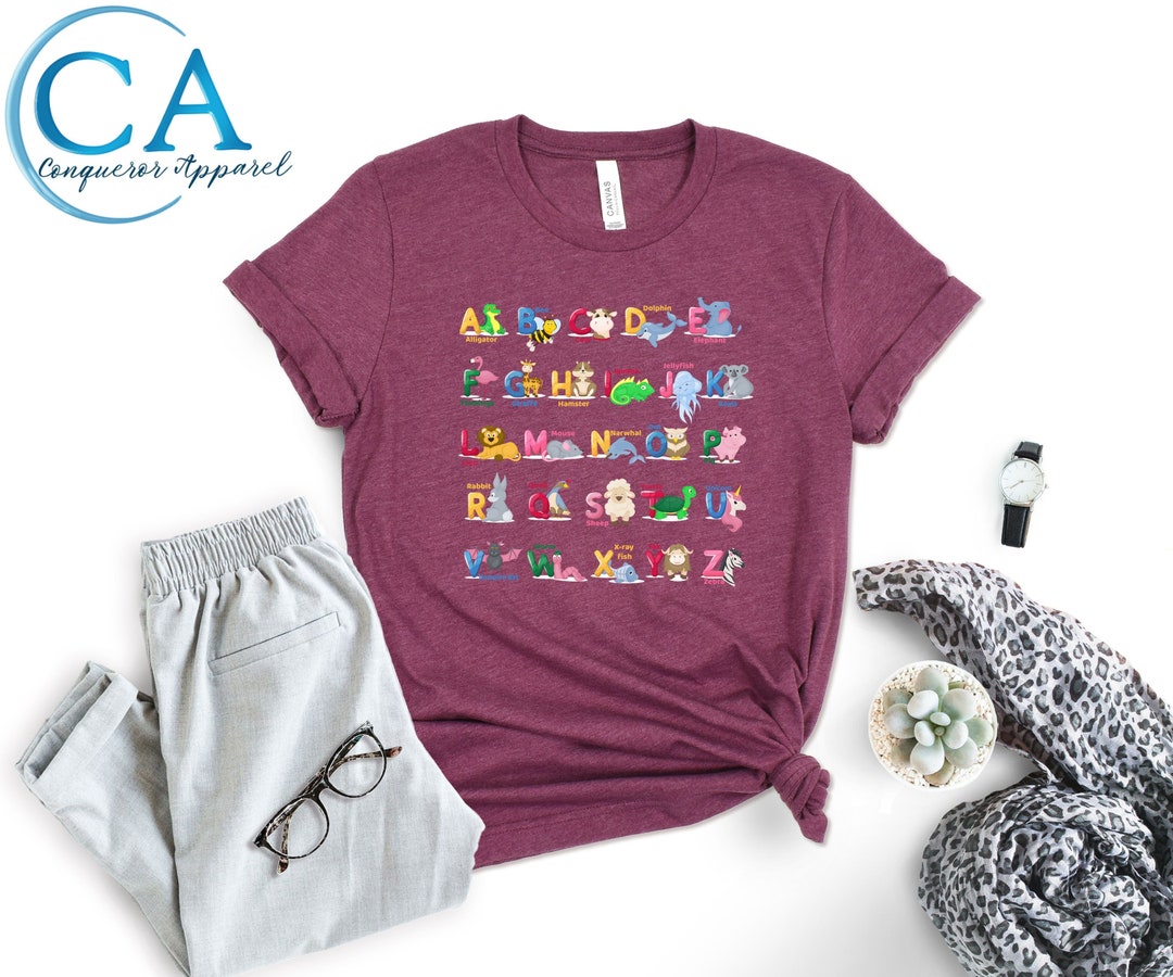 Alphabet Shirt, Teacher Shirt, ABC Shirt, Animals Alphabet T-shirt