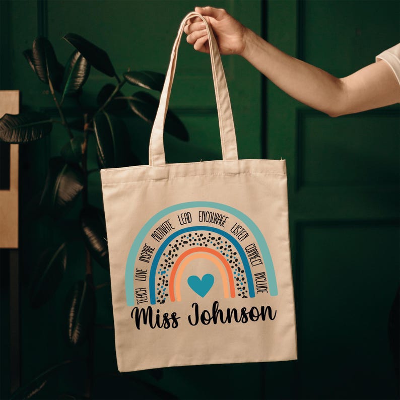 Personalized Teacher Tote Bag – Custom Name, Rainbow Design - Etsy