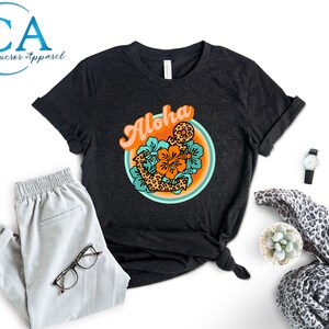 Aloha Shirt Hibiscus Tee Hawaii Tshirt Comfort Colors Women&#39;s Tshirts Oversized T-shirt Beach T Shirt Summer Tee Hibiscus Flower Shirt
